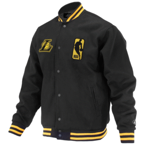 Unisex Los Angeles Lakers FISLL Black Logoman Shadow Collection Full-Snap Varsity Jacket